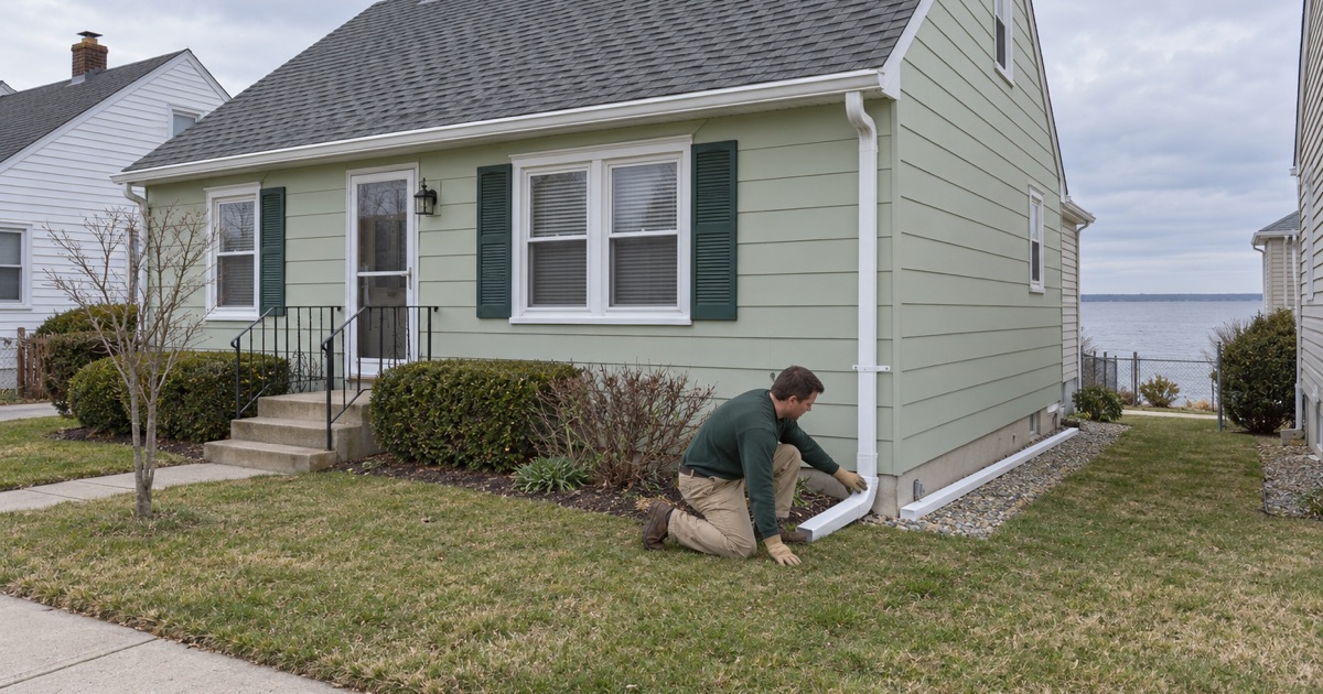 A long downspout extension laid along a Cliffwood Beach house in Aberdeen to keep roof water on the lot and off the sidewalk.